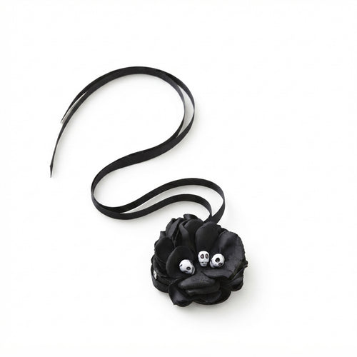 Black Skull Flower Ribbon Necklace with polyester fabric | NA707-01 | image 1