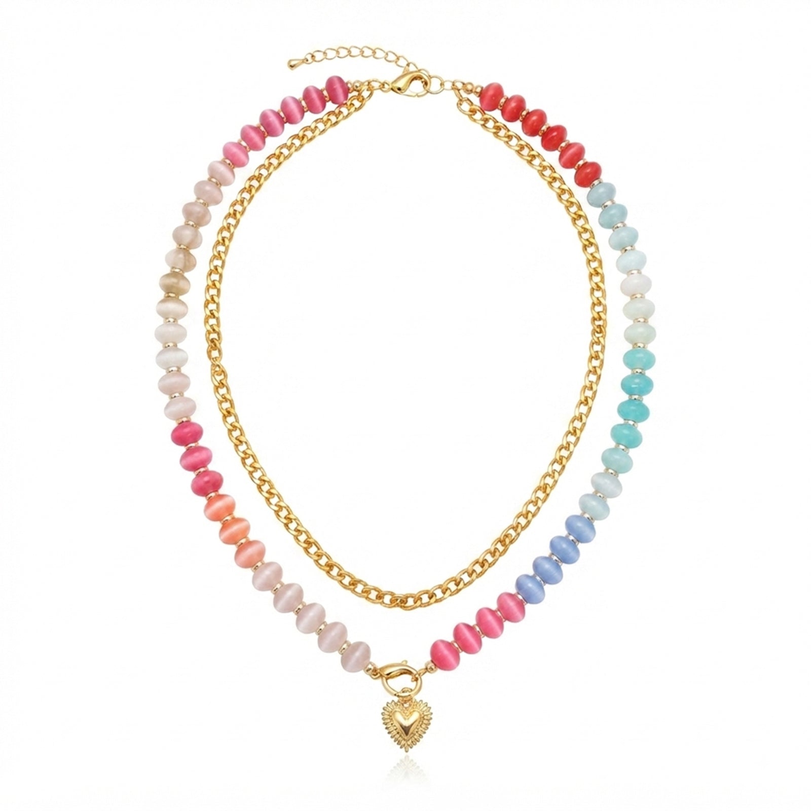 14K Gold-Plated Heart Beaded Necklace with zinc-alloy hardware | NA946-01 | image 1