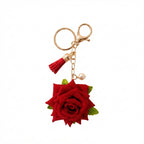 Red rose tassel keychain with pearl accent | KCA062-01 | image 1