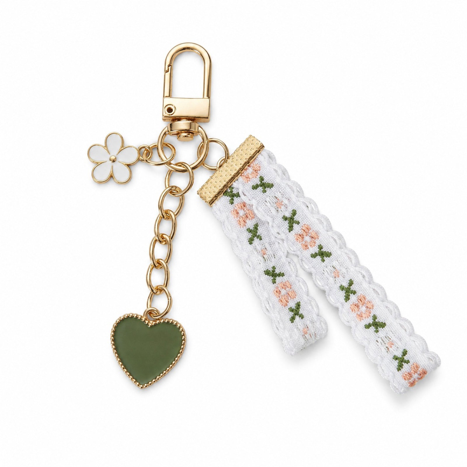Green daisy keychain with lace detail | KCA066-01 | image 1