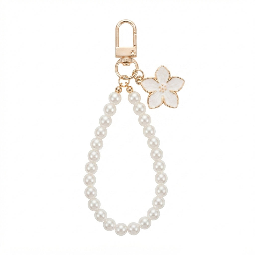 Flower charm keychain with faux pearl strand | KCA056-01 | image 1