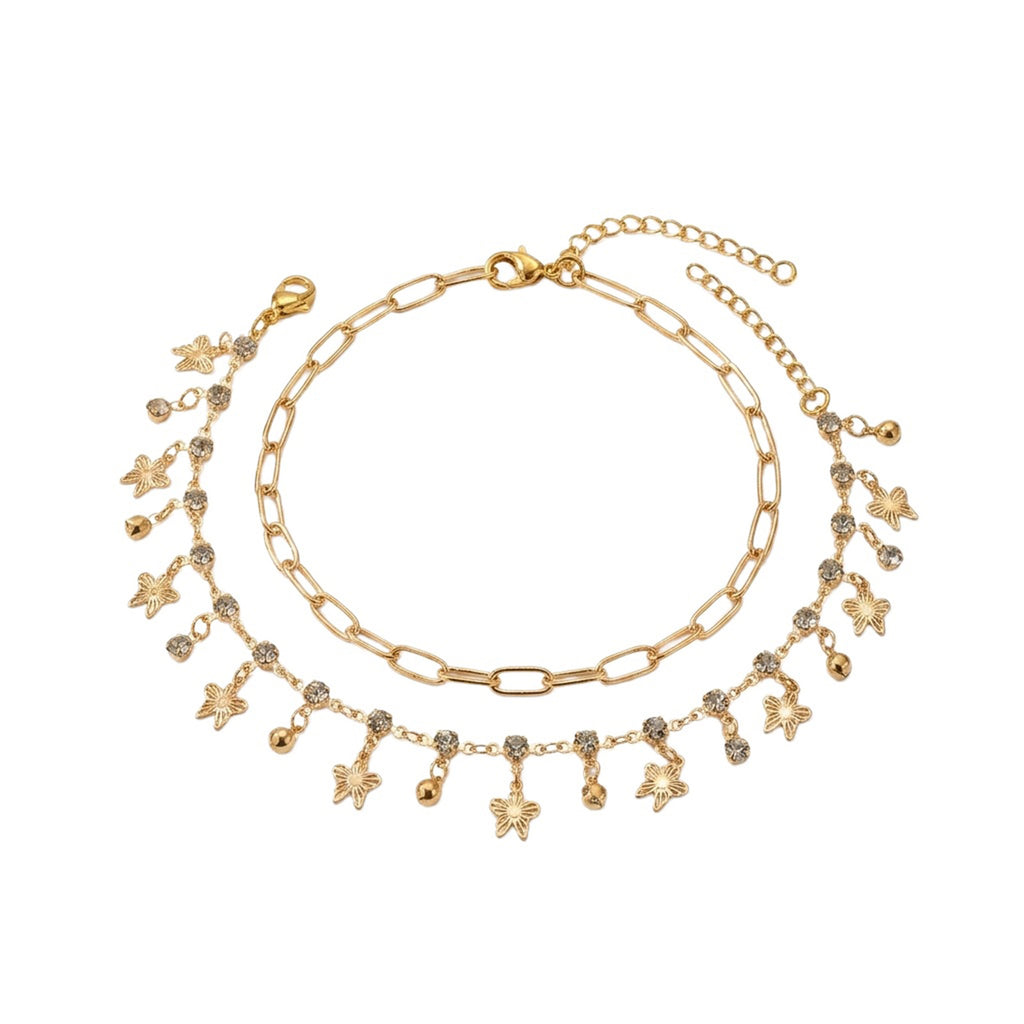 Crystal Butterfly Anklet Set with zinc alloy details | JL7386-01 | image 1