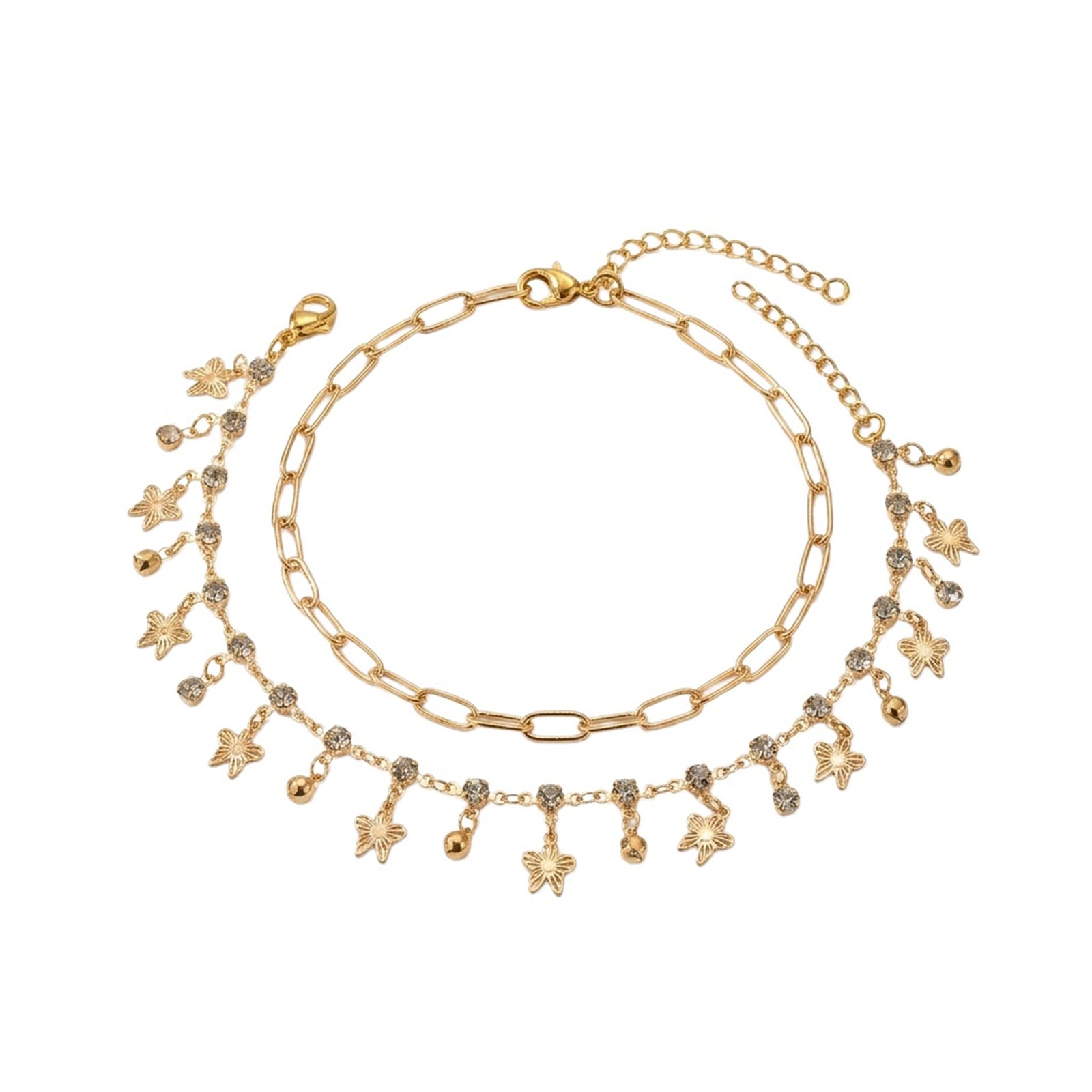 Crystal Butterfly Anklet Set with zinc alloy details | JL7386-01 | image 1