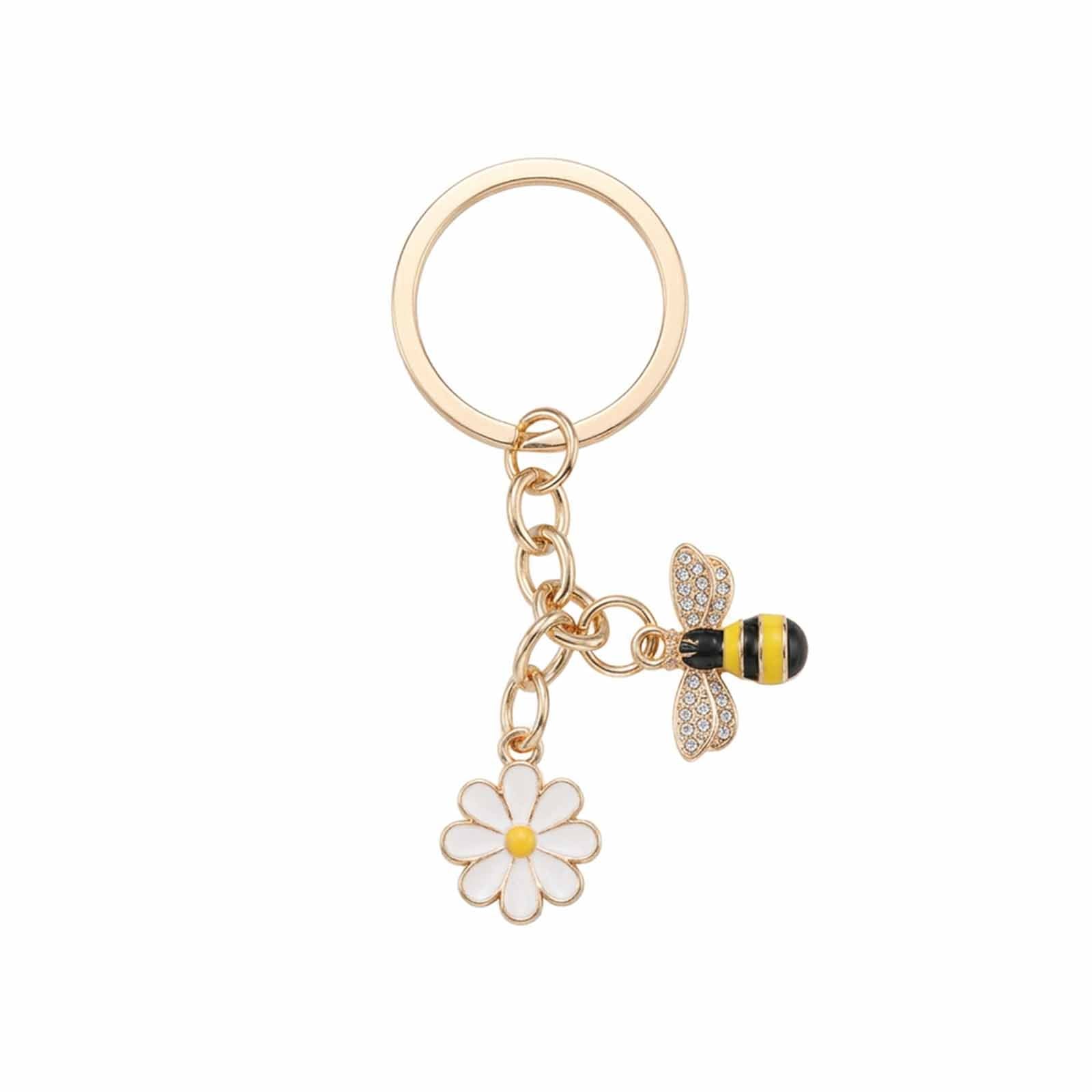 Gold-tone bee and daisy keychain accessory | KCA092-02 | image 1
