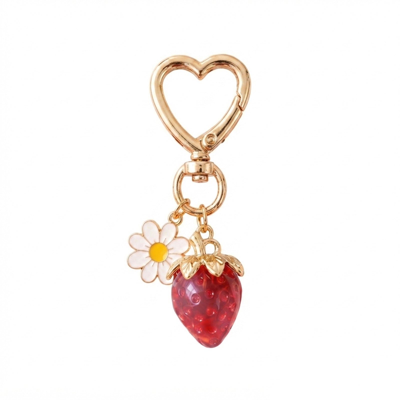 Translucent strawberry keychain with daisy accent | KCA064-02 | image 1