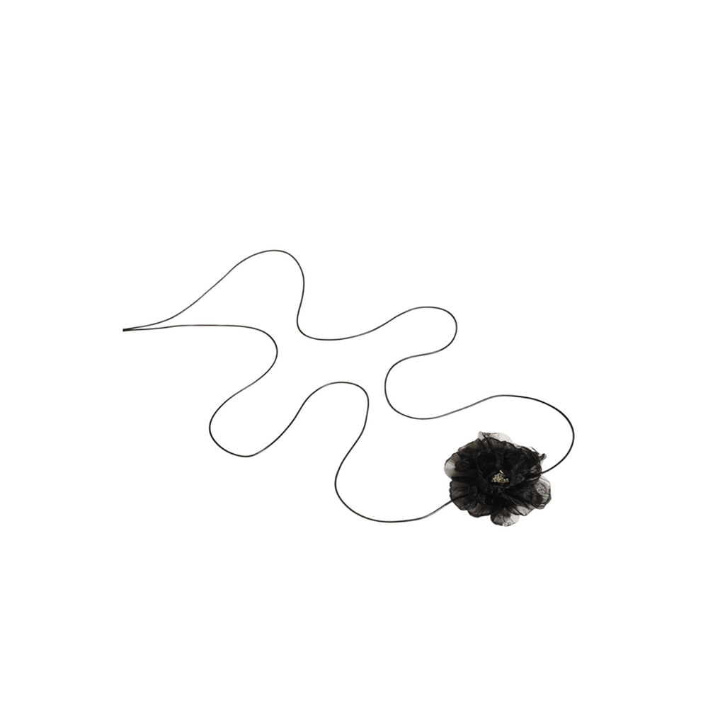 Black Floral Cord Necklace with polyester fabric | NA637-08 | image 1