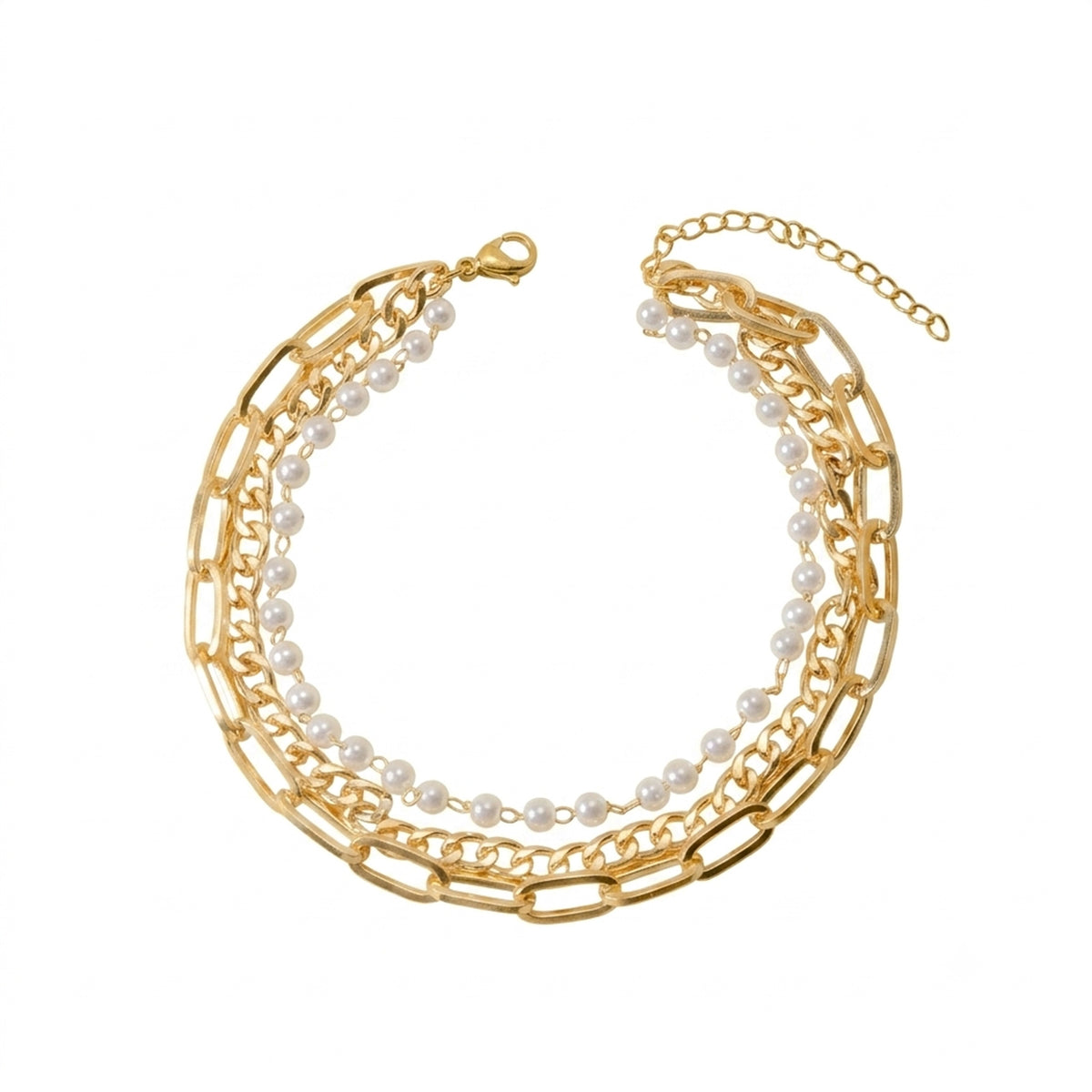 Triple-Layer Faux Pearl Anklet with zinc alloy details | JL7343-01 | image 1