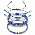 Blue braided three-piece bracelet set with adjustable pull cords | BRA512-01 | image 1