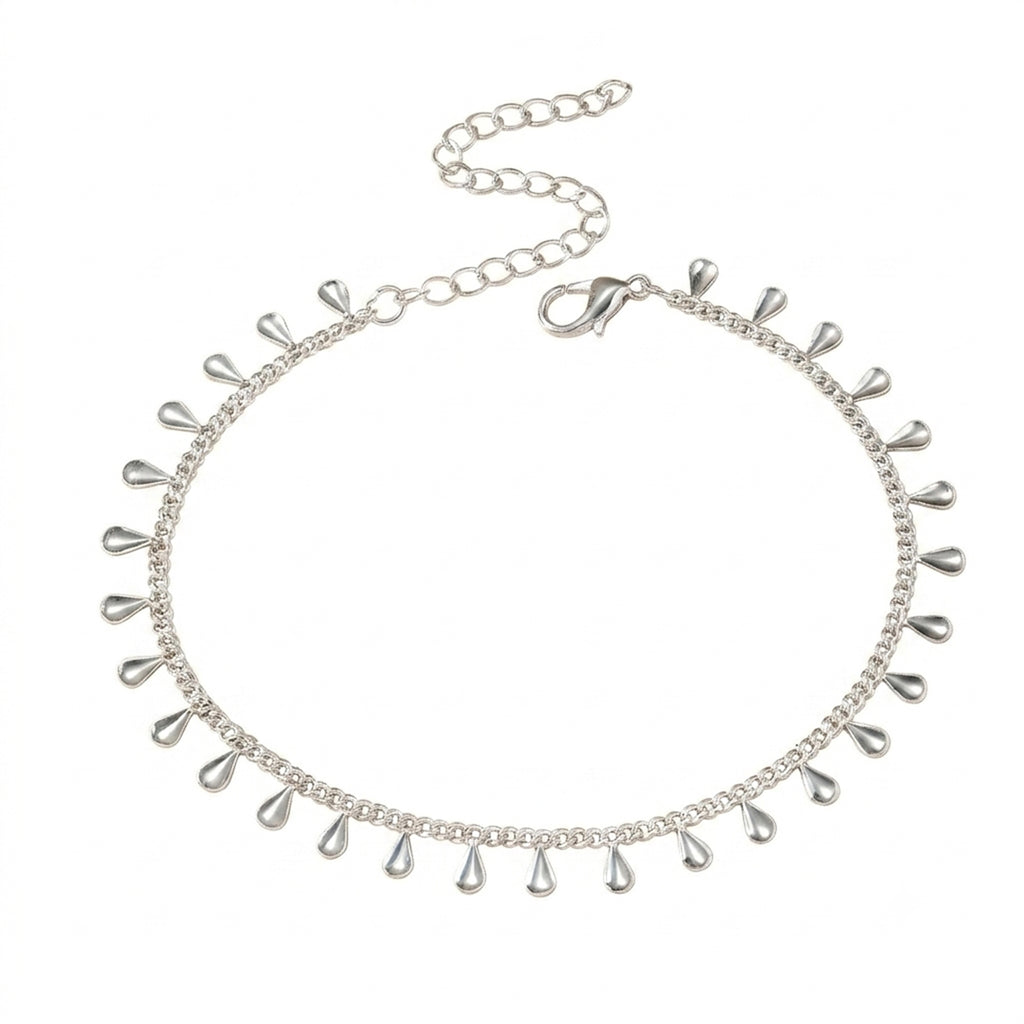 Silver-Tone Teardrop Chain Anklet with copper and synthetic zircon details | JL7432-01 | image 1