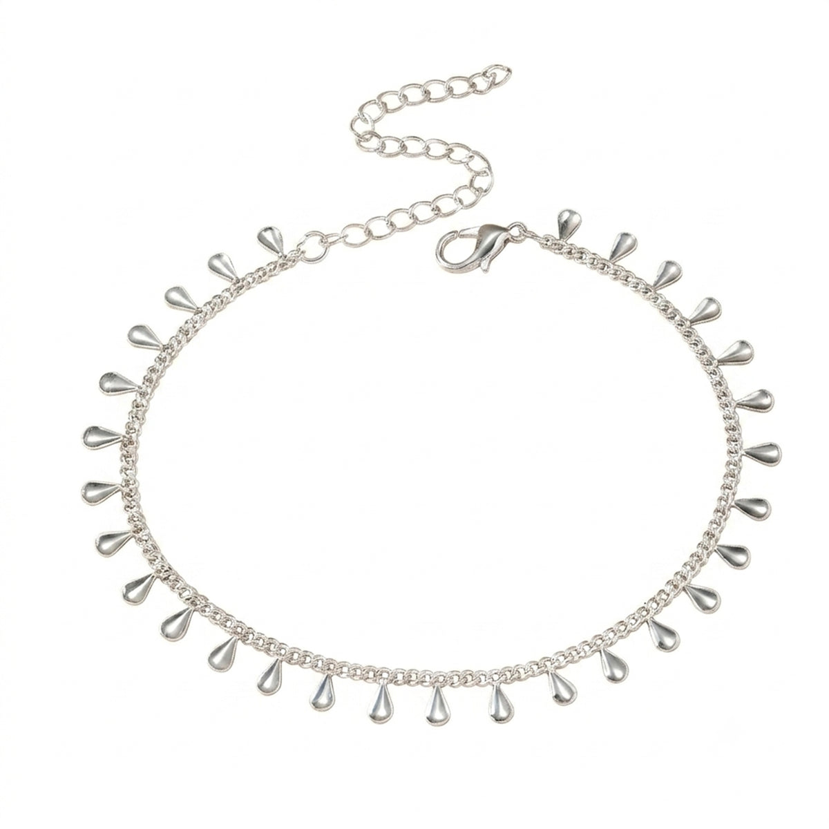 Silver-Tone Teardrop Chain Anklet with copper and synthetic zircon details | JL7432-01 | image 1