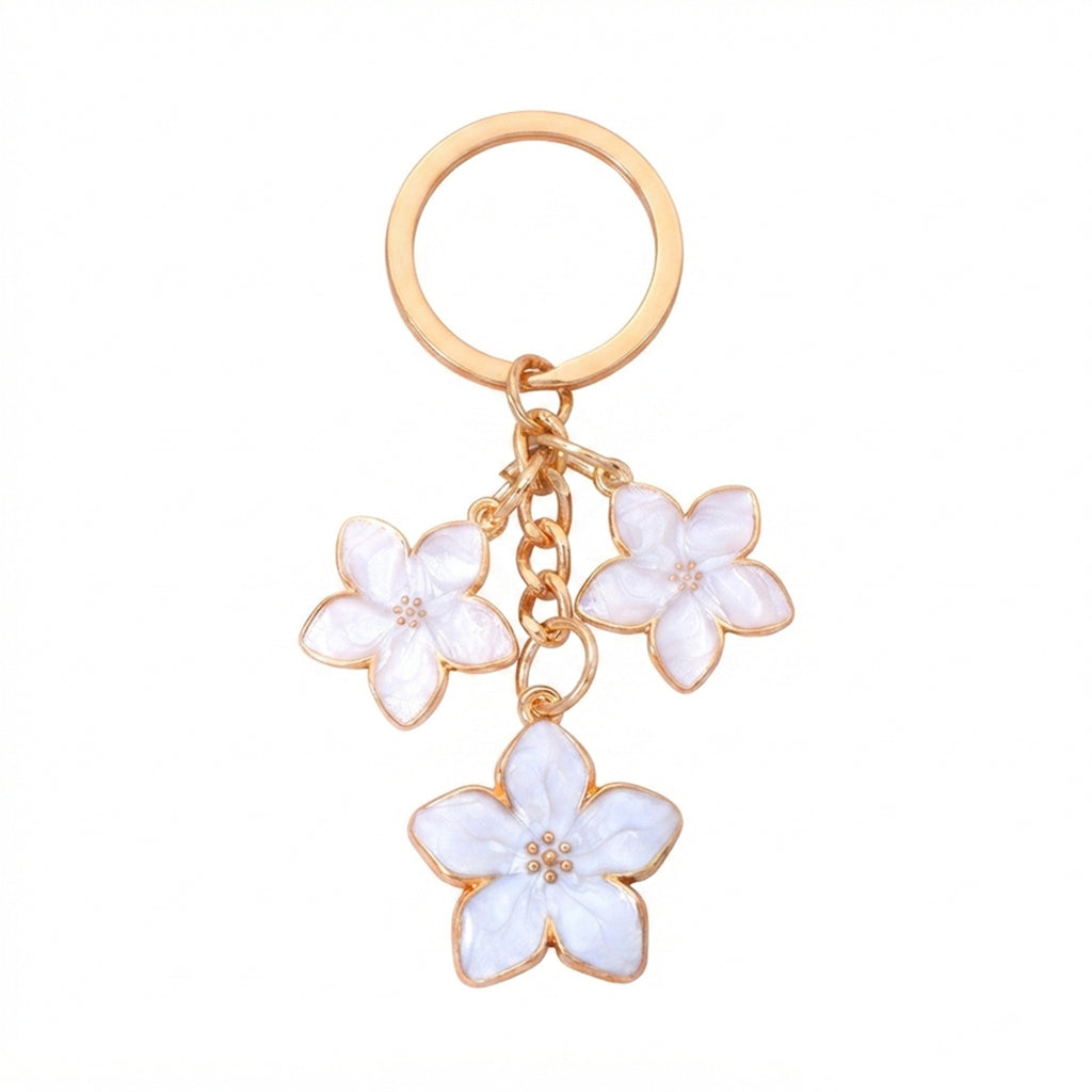 White cherry blossom keychain with floral accents | KCA070-01 | image 1