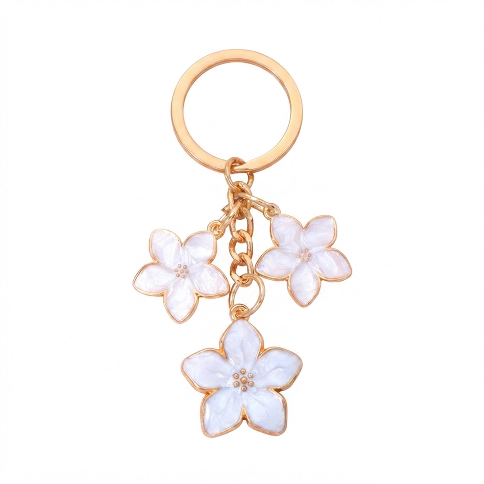 White cherry blossom keychain with floral accents | KCA070-01 | image 1