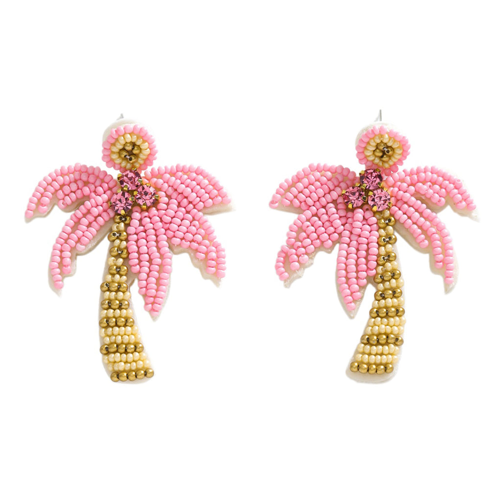Palm tree beaded drop earrings with sparkling details | ERA647-02 | image 1