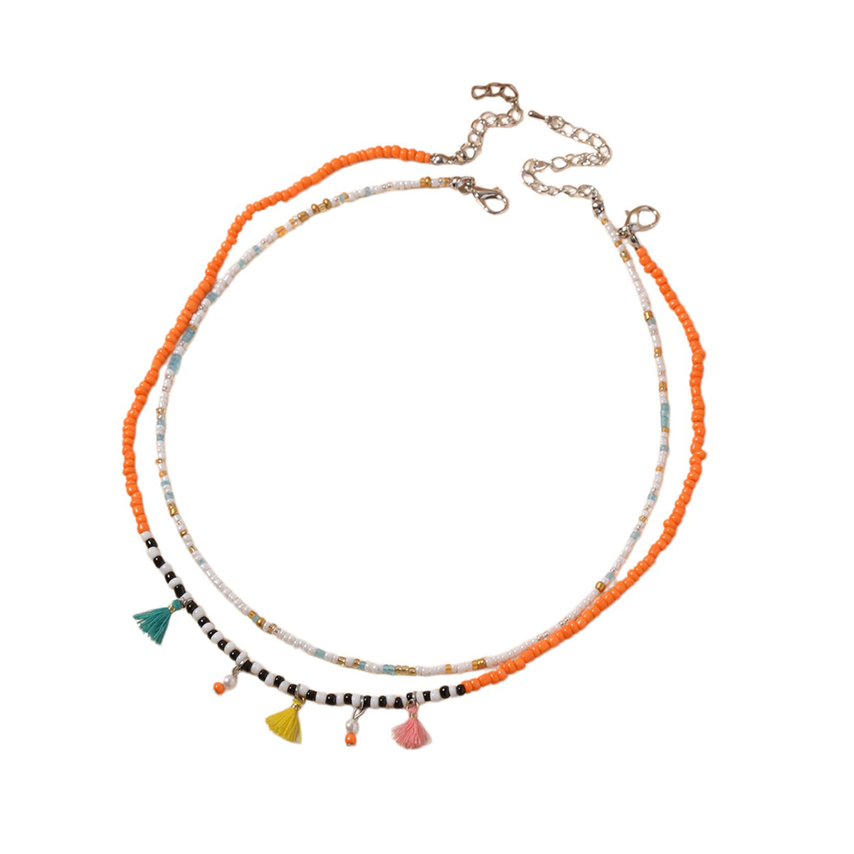 Colorful Bead Tassel Necklace Set with plastic components | NA570-01 | image 1