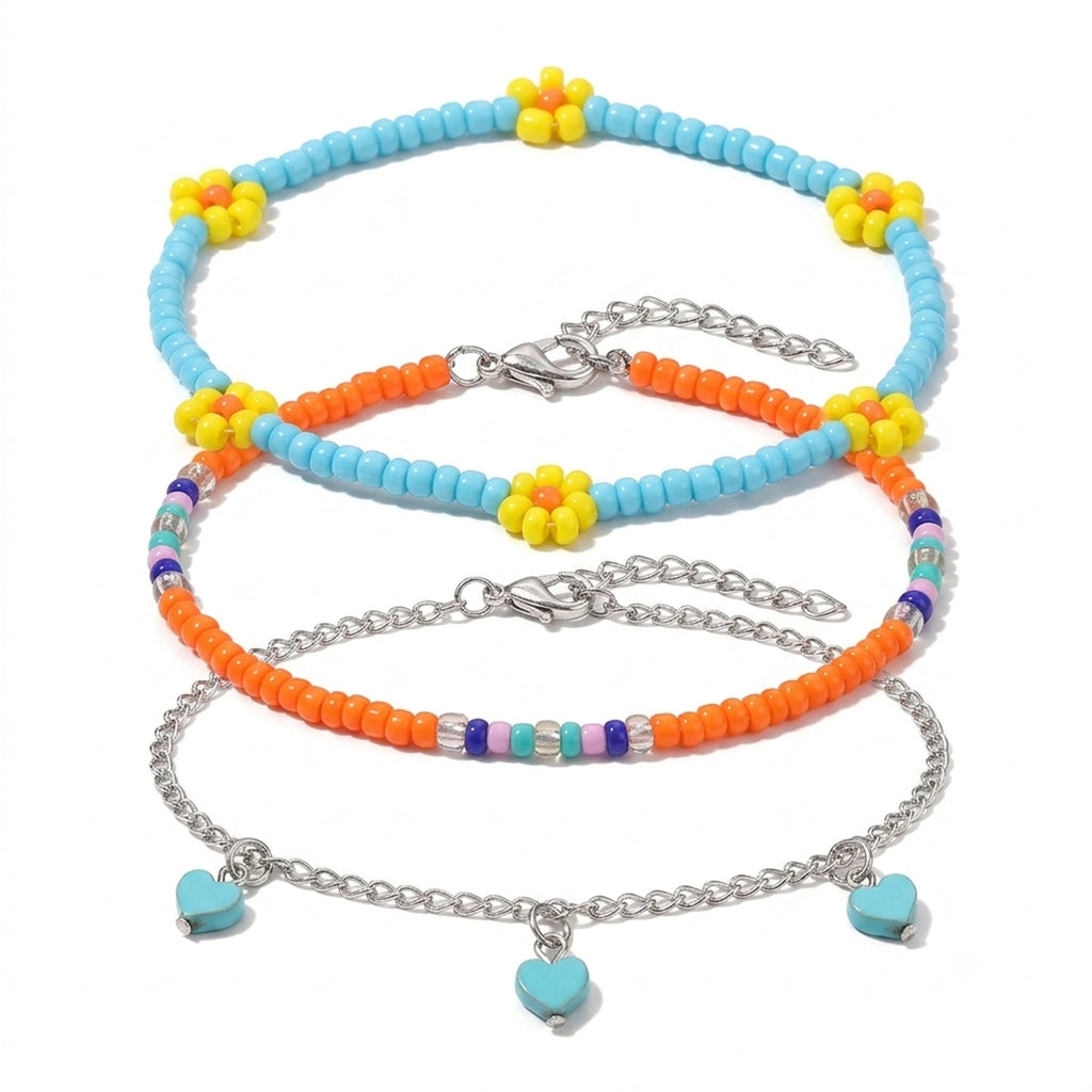 Heart Bead Chain Anklet Set with zinc alloy details | JL7225-01 | image 1