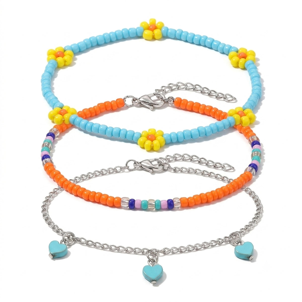 Heart Bead Chain Anklet Set with zinc alloy details | JL7225-01 | image 1