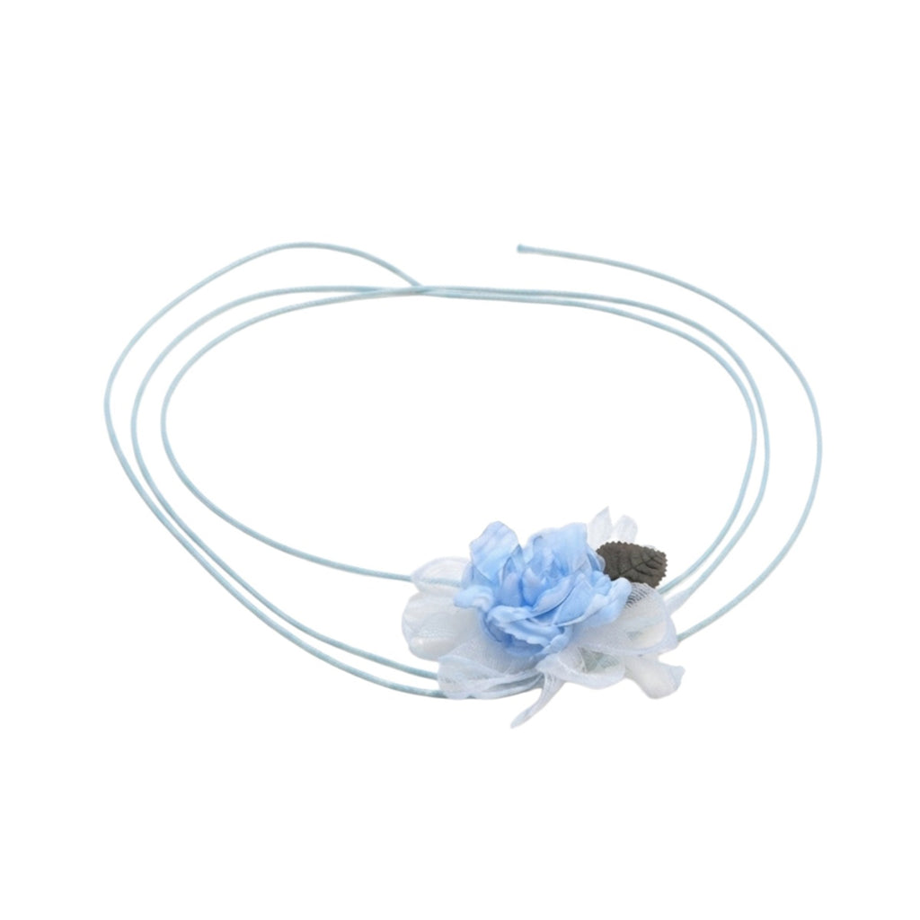 Blue Flower Cord Necklace with polyester fabric | NA798-02 | image 1