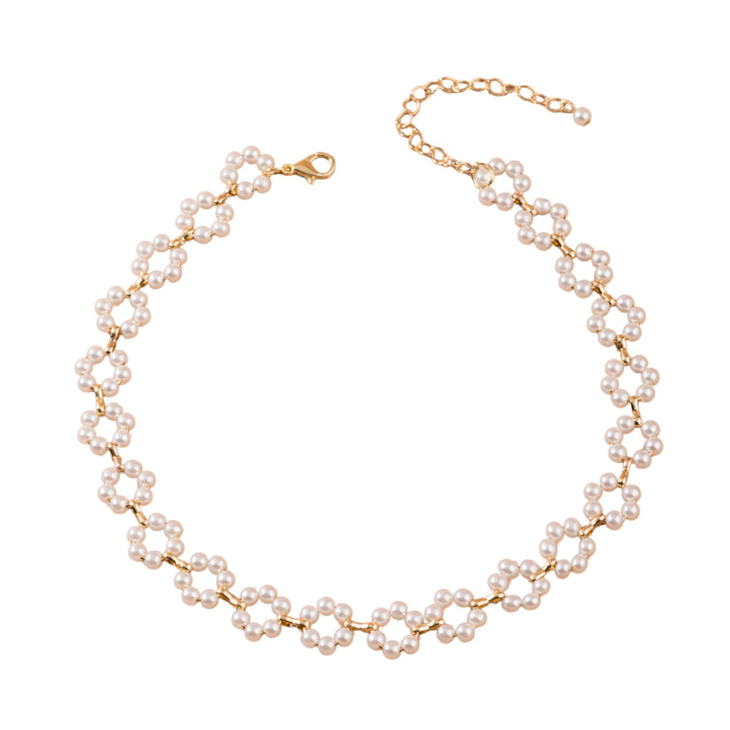 Gold-Tone Pearl Flower Necklace with zinc-alloy hardware | NA422-01 | image 1
