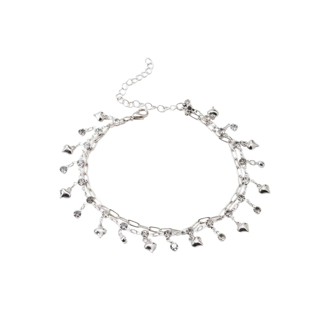 Silver-Tone Heart Layered Anklet with zinc alloy details | JL7389-01 | image 1