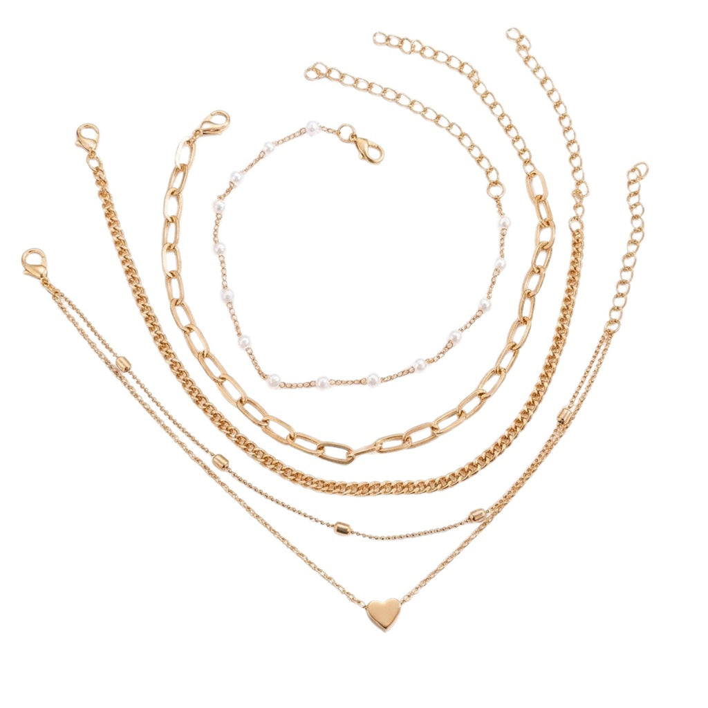 Faux Pearl Heart Layered Anklet Set with copper and plastic details | JL7433-01 | image 1