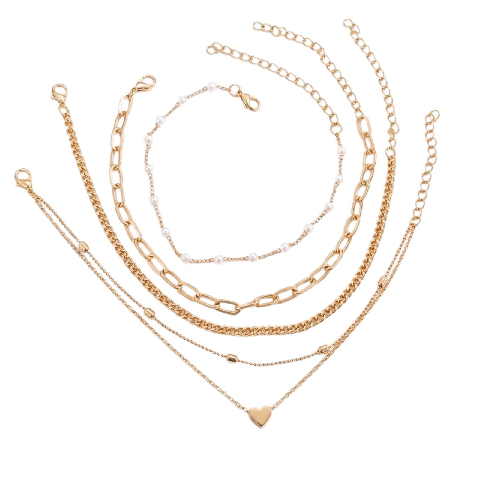 Faux Pearl Heart Layered Anklet Set with copper and plastic details | JL7433-01 | image 1