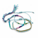 Blue braided three-piece bracelet set with adjustable pull cords | BRA574-01 | image 1
