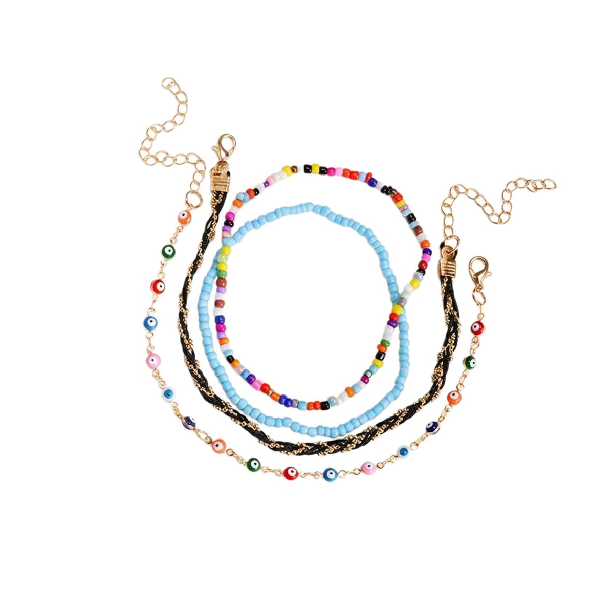 Evil Eye Beaded Anklet Set with zinc alloy details | JL7339-01 | image 1