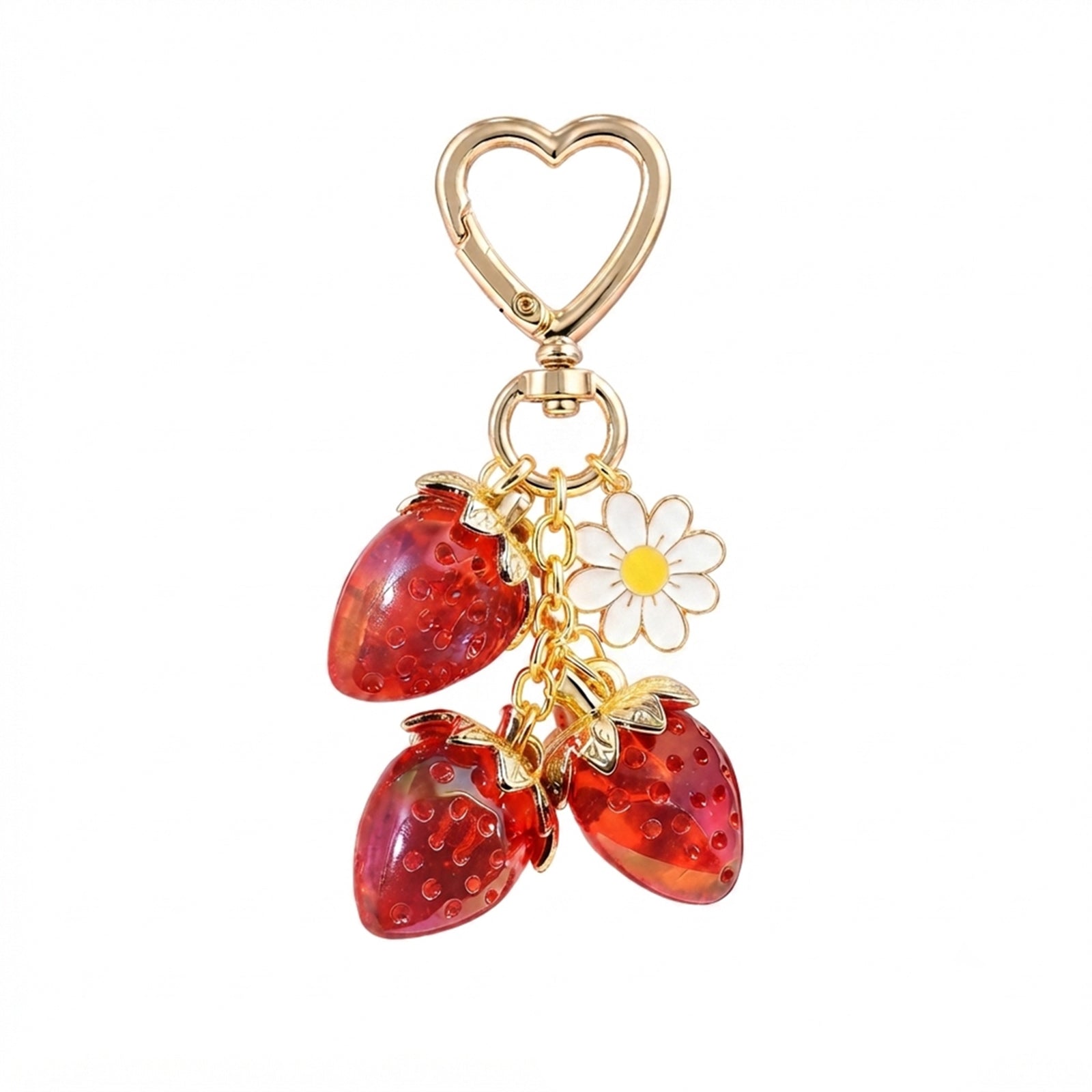 Triple strawberry heart keychain with translucent accents | KCA064-01 | image 1