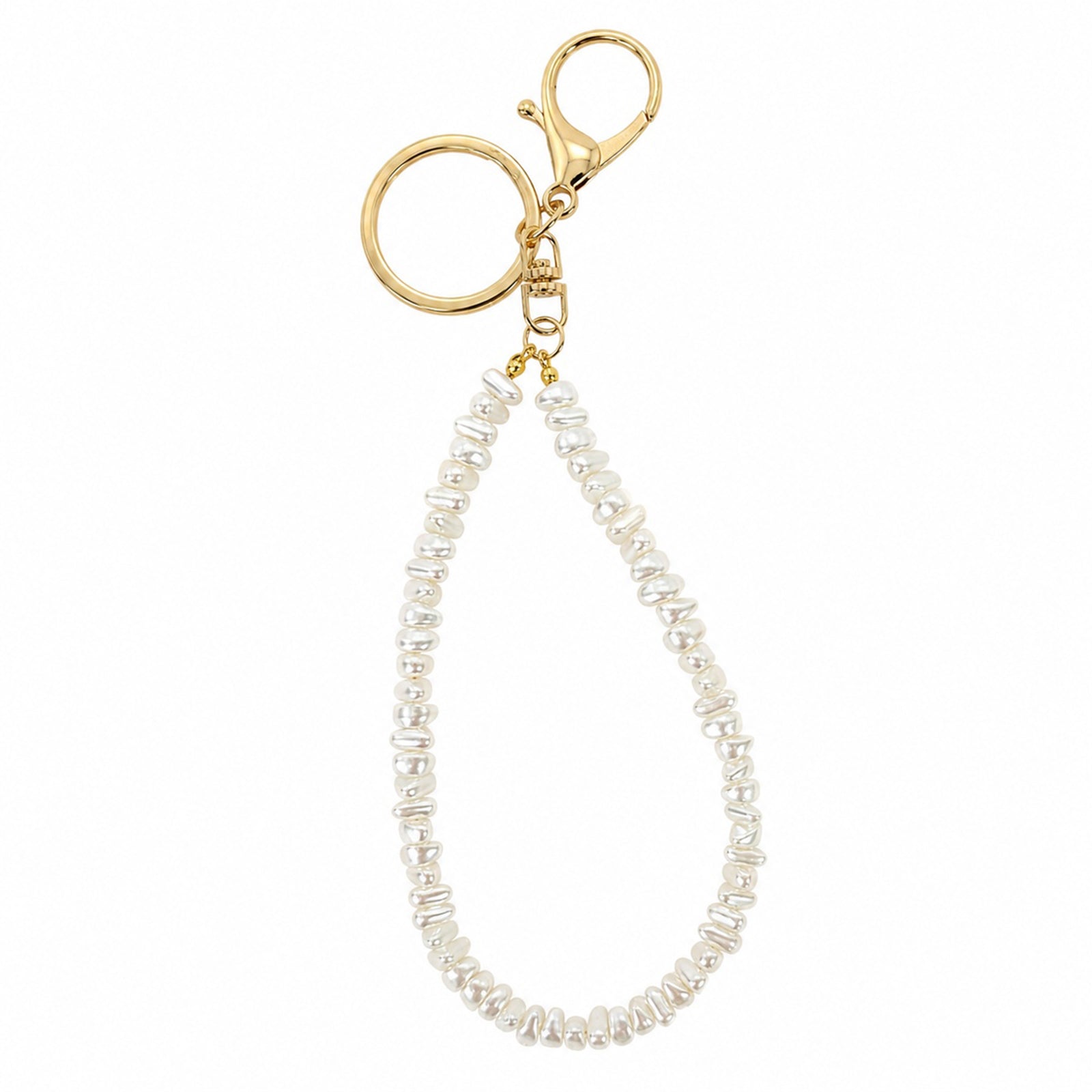 Irregular faux pearl keychain with beaded strand | KCA057-01 | image 1