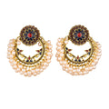 Geometric floral pearl statement earrings with vintage-inspired details | ERA621-01 | image 1