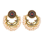 Geometric floral pearl statement earrings with vintage-inspired details | ERA621-01 | image 1