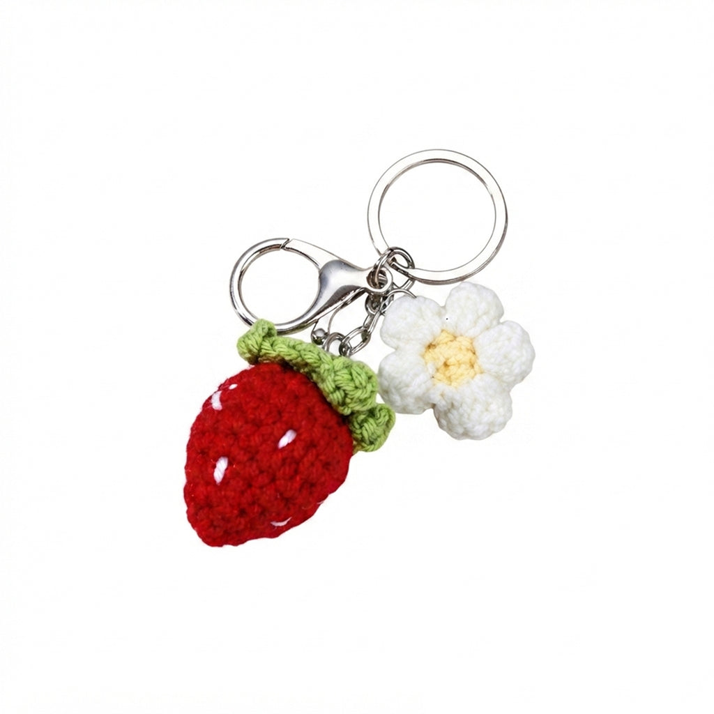 Handwoven strawberry flower keychain in red | KCA082-01 | image 1