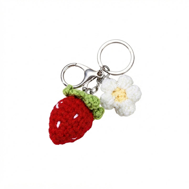 Handwoven Strawberry Flower Keychain