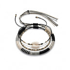 Black braided three-piece bracelet set with adjustable pull cords | BRA570-01 | image 1