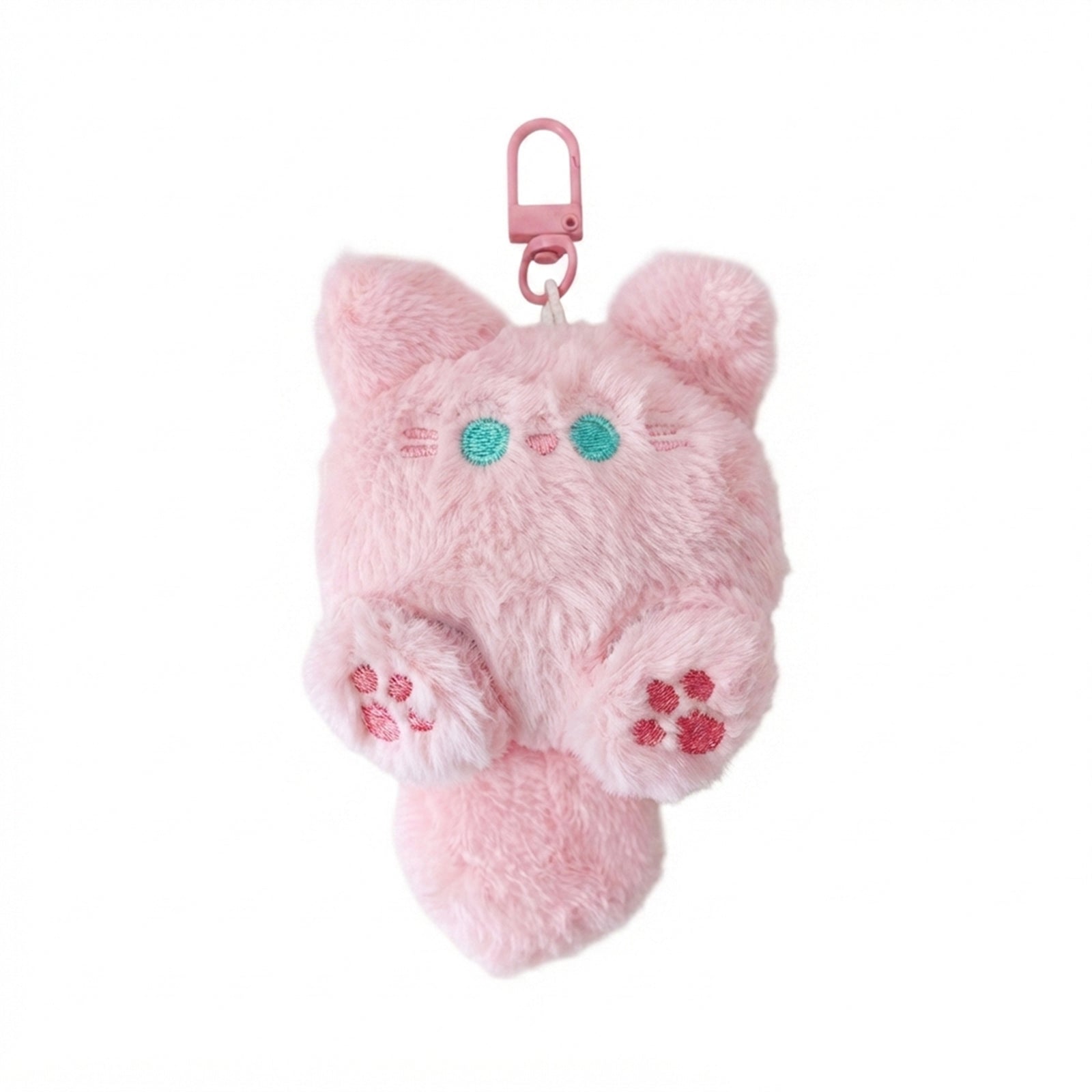 Pink plush cat keychain and backpack charm | KCA071-01 | image 1