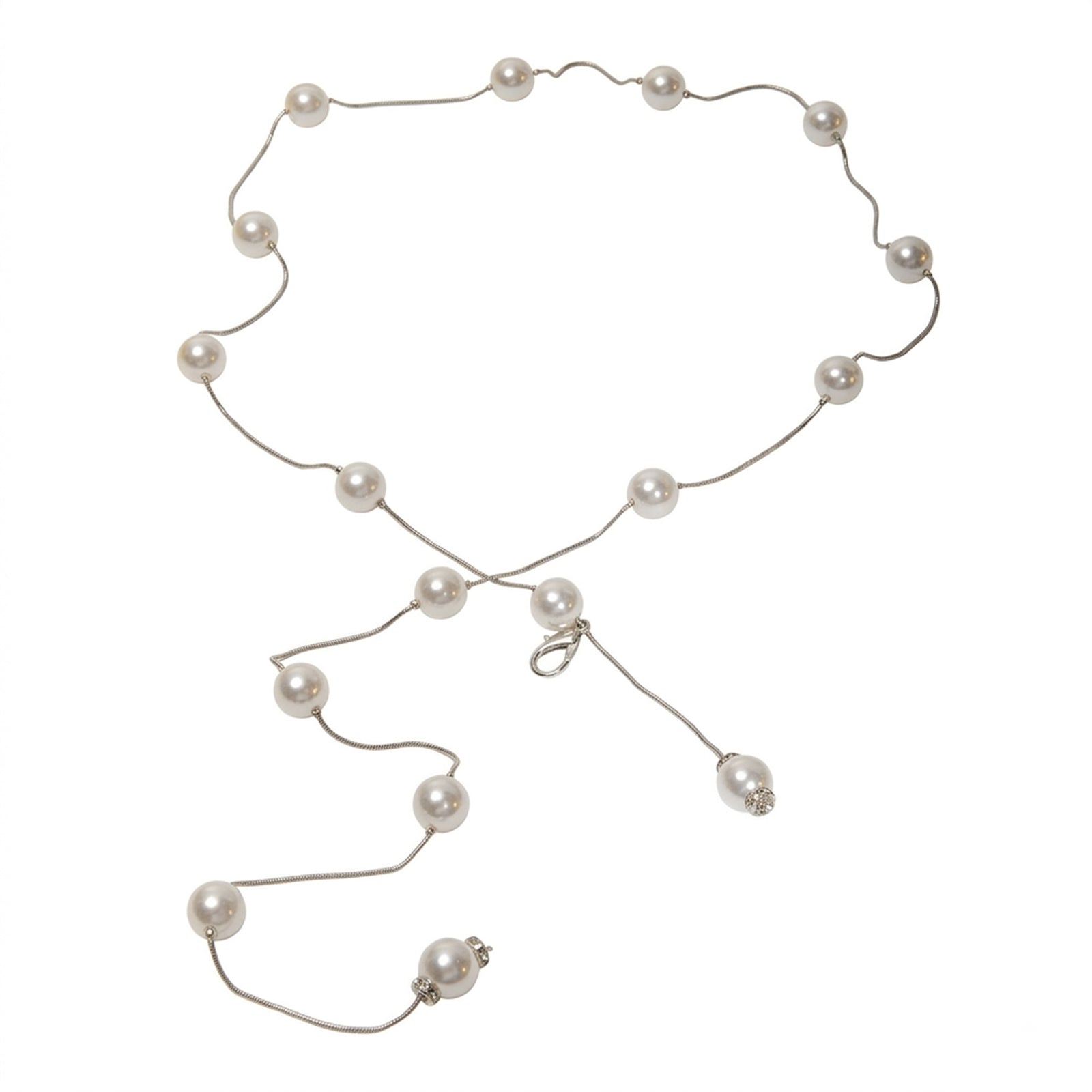 Silver-Tone Fine Faux Pearl Waist Chain with faux pearl details | BCN0267-02 | image 1