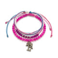 Fuchsia braided three-piece bracelet set with adjustable pull cords | BRA562-01 | image 1