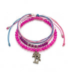 Fuchsia braided three-piece bracelet set with adjustable pull cords | BRA562-01 | image 1