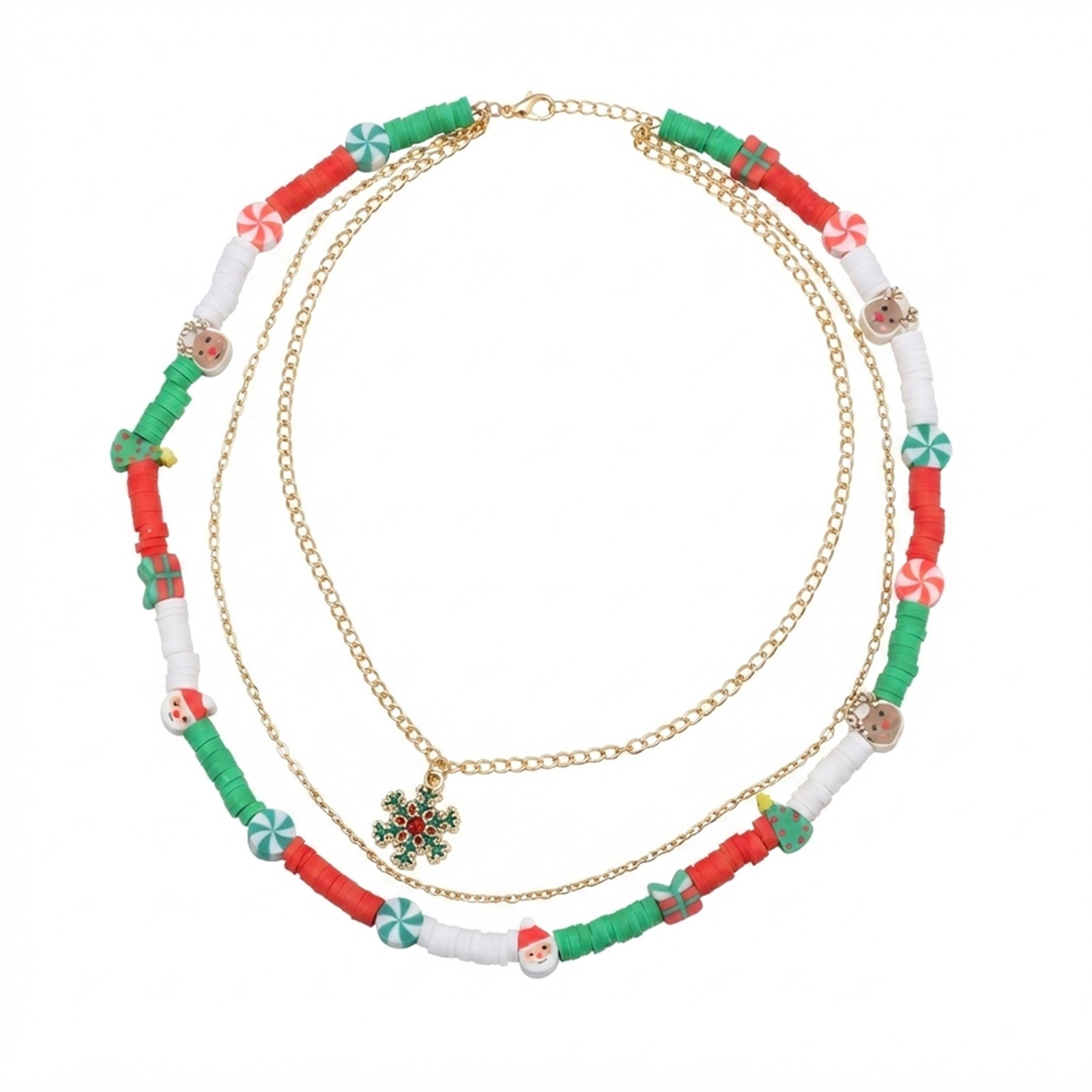 Christmas Snowflake Layered Bead Necklace with zinc-alloy hardware | NA722-04 | image 1