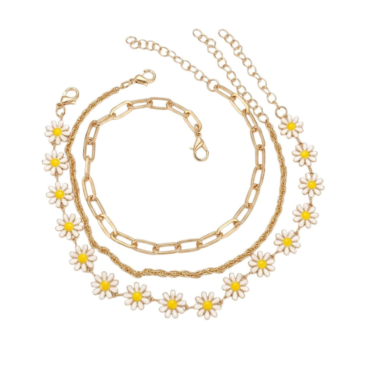 Gold-Tone Daisy Link Anklet Set with zinc alloy details | JL7368-01 | image 1