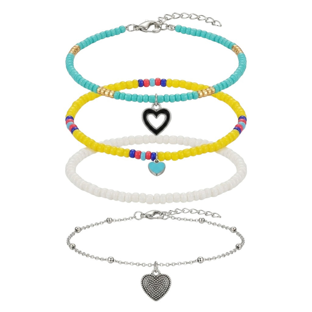 Beaded Heart Charm Anklet Set with plastic details | JL7210-01 | image 1