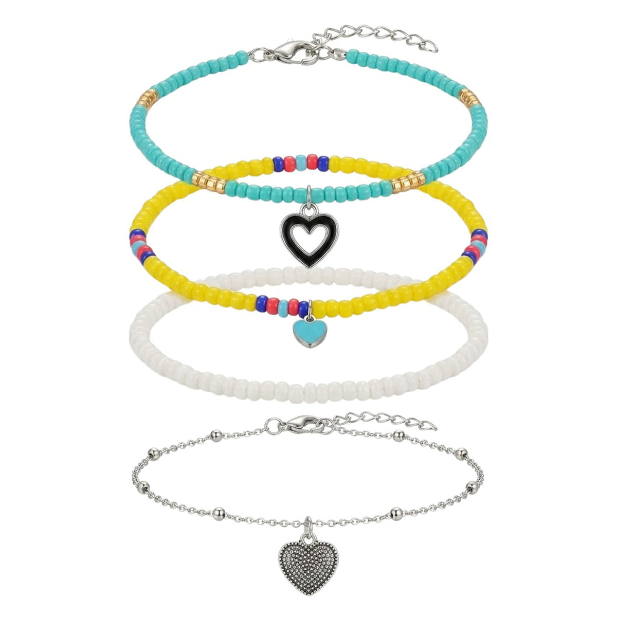 Beaded Heart Charm Anklet Set with plastic details | JL7210-01 | image 1