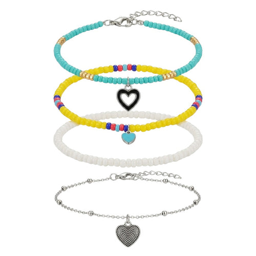 Beaded Heart Charm Anklet Set with plastic details | JL7210-01 | image 1