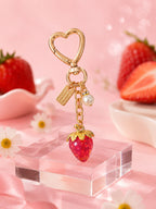 Translucent strawberry keychain with pearl accent | KCA064-03 | image 2