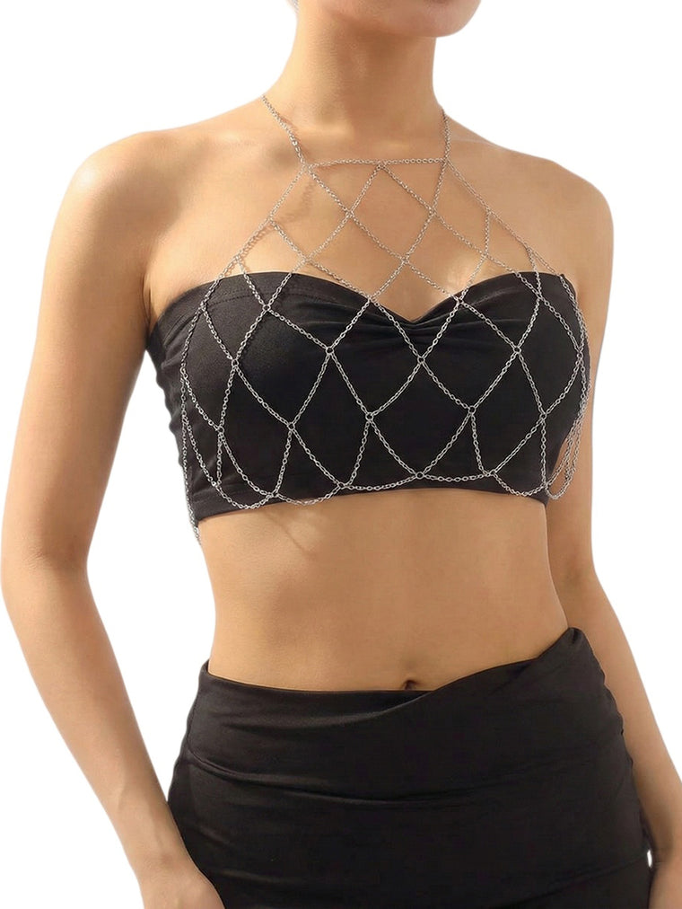 Silver-Tone Mesh Costume Body Chain with zinc-alloy details | BCN0200-01 | image 2