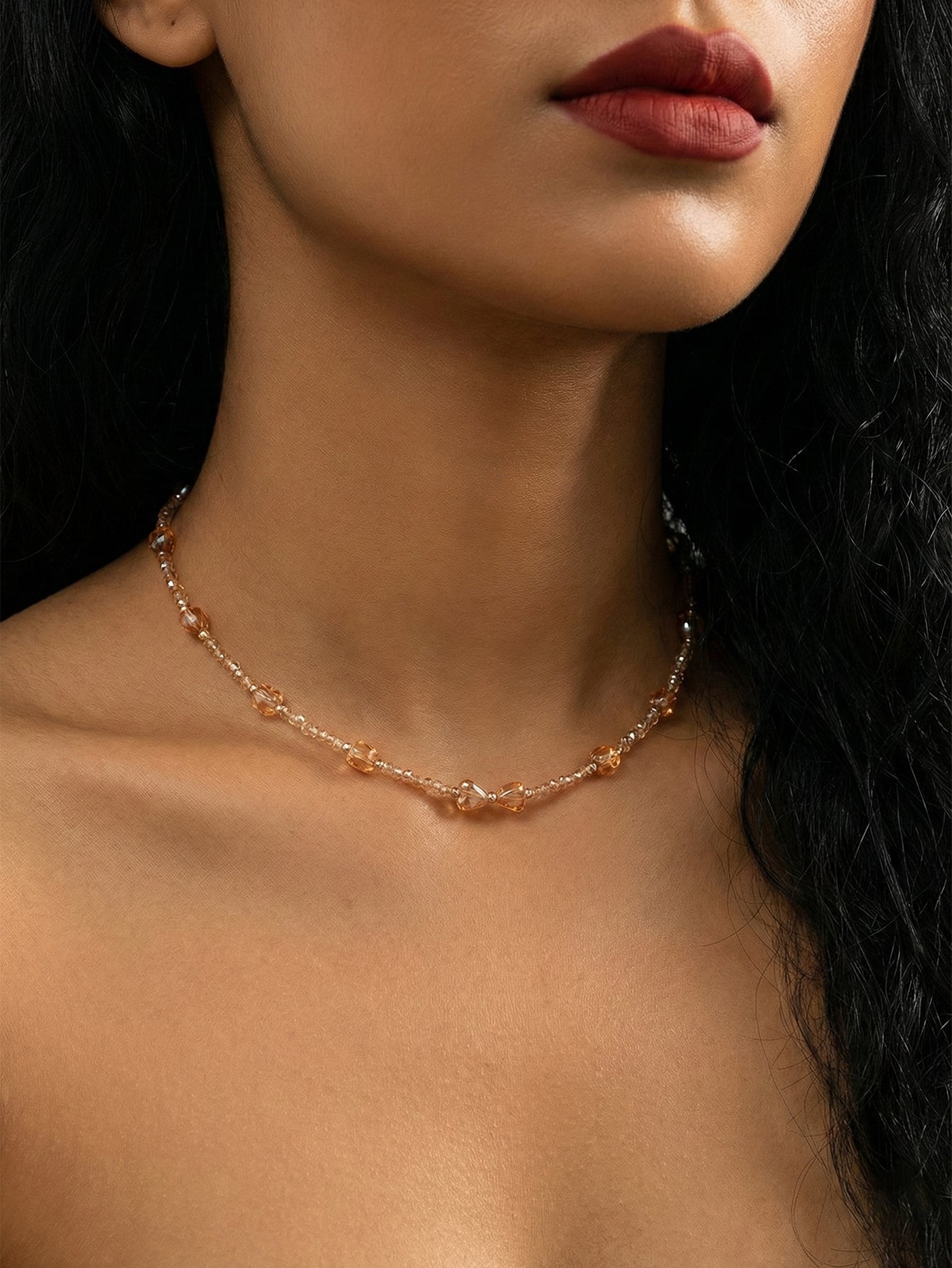 Champagne Heart Beaded Necklace with glass details | NA560-03 | image 2