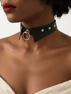 Black Leather Ring Necklace with leather | NA685-01 | image 2