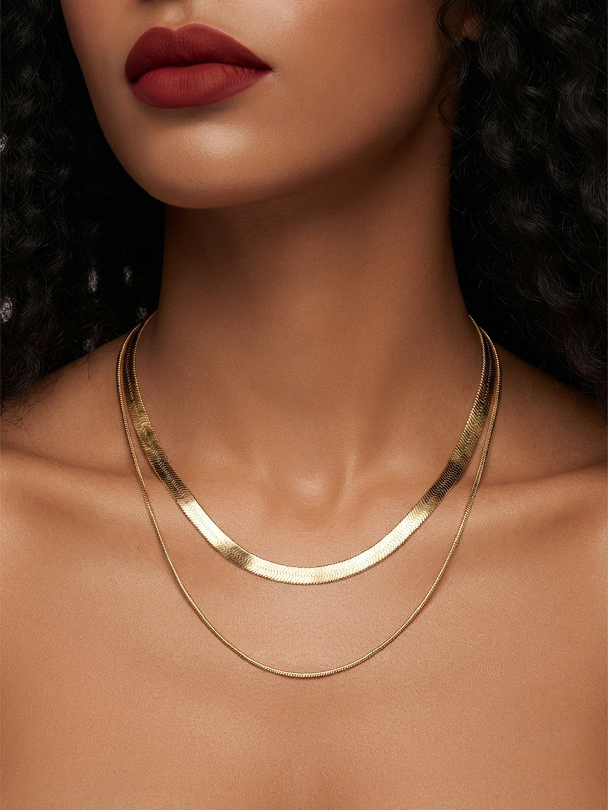 Gold-Tone Double Chain Necklace with zinc-alloy hardware | NA894-02 | image 2