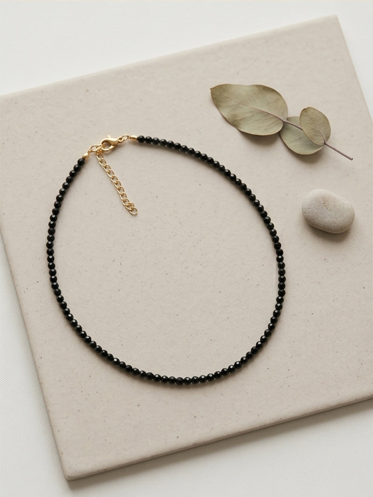 Black Crystal Beaded Necklace with faux crystal beads | NA934-01 | image 2
