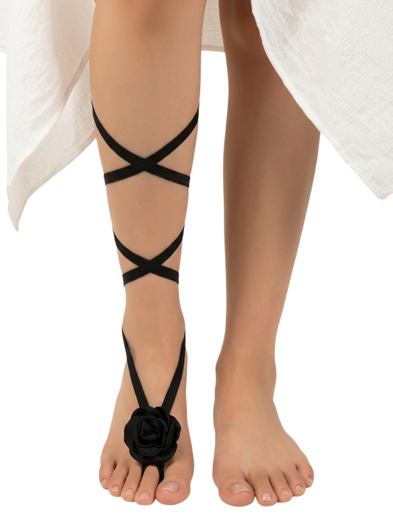 Black Flower Wrap Anklet with elastic band details | JL7405-01 | image 2